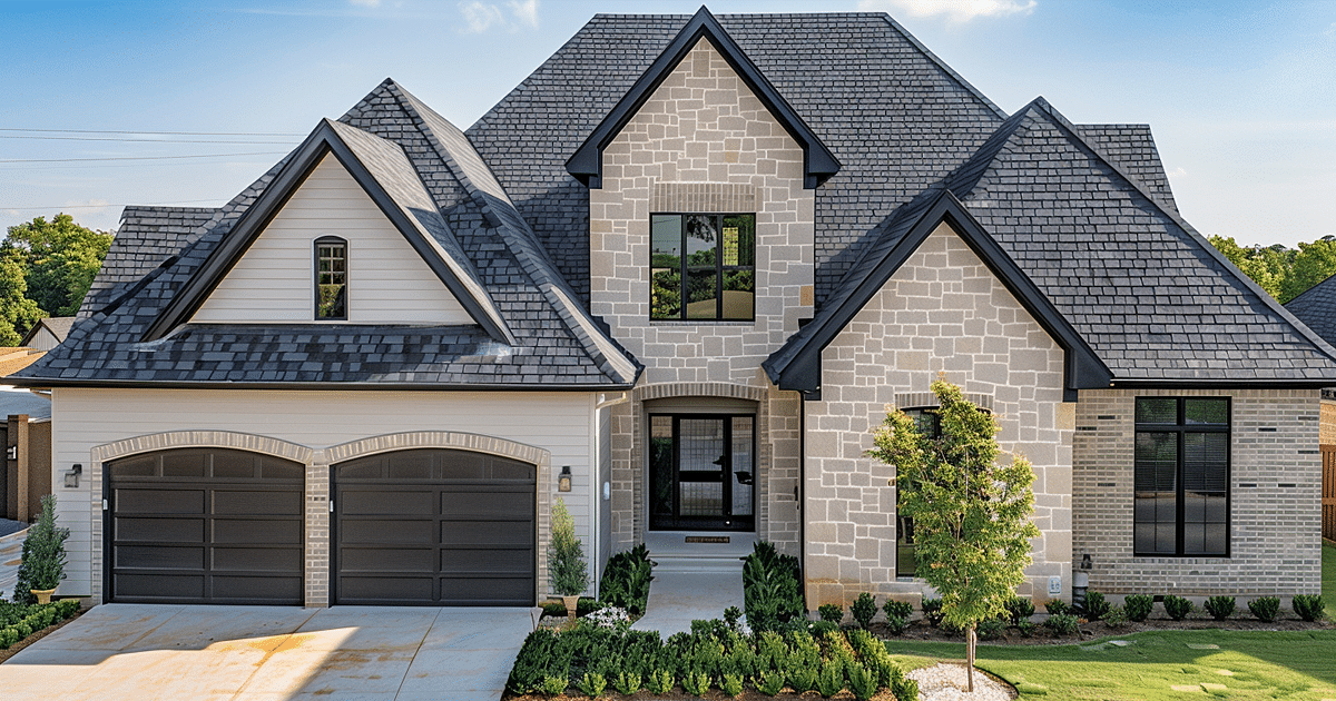The image depicts a home exterior featuring a new asphalt shingle roof with premium dimensional shingles, showcasing color tones and enhanced shadow lines that significantly enhance curb appeal. This architectural shingles installation not only adds value to your home but also improves energy efficiency, making it a smart investment for prospective buyers.