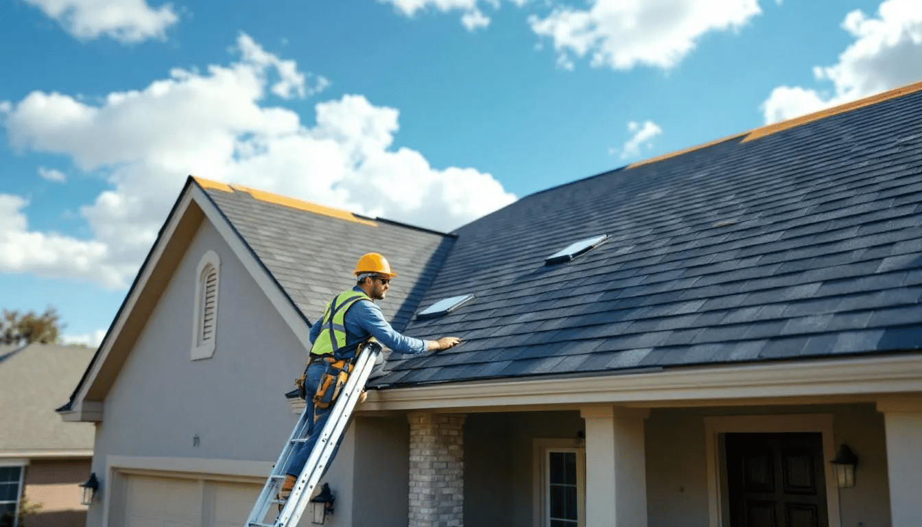 A professional roofing contractor is installing architectural shingles on a Texas home, showcasing the durable and stylish roofing material designed to withstand the region's harsh weather conditions. These dimensional shingles enhance the home's curb appeal while offering superior wind resistance and long-term performance for Texas homeowners.