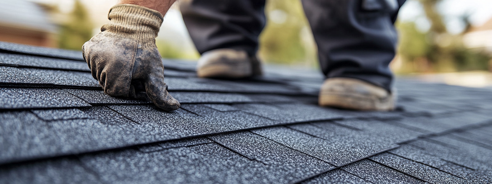 Roof inspection checklist close-up of asphalt shingles with visible nail placement, nail line alignment, and nail head condition